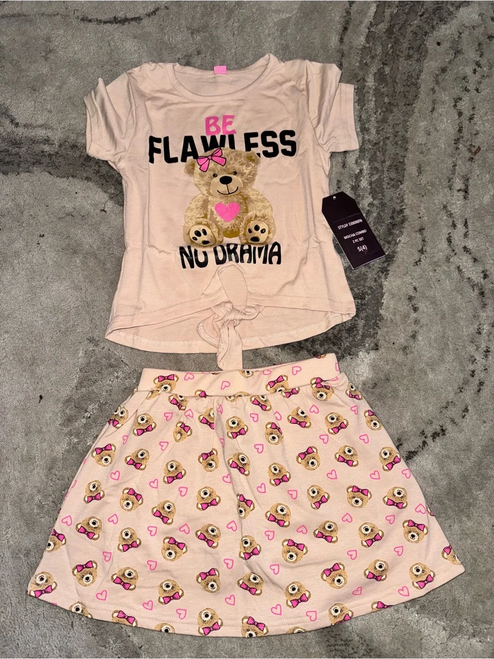 Girls Pink 'Be Flawless No Drama' Teddy Skort Set